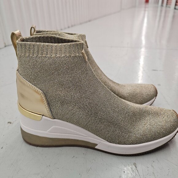 Michael Kors Skyler Bootie Metallic Fabric Sneakers US 9M Silver/Gold - Picture 5 of 11